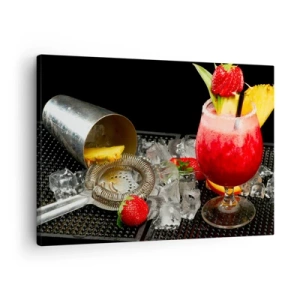 Quadro su tela - Stampe su Tela - Un cocktail colorato con fragole, ghiaccio e ananas - 70x50cm - Incantare il gusto - Decorazione murale moderna per soggiorno e camera da letto ARTTOR