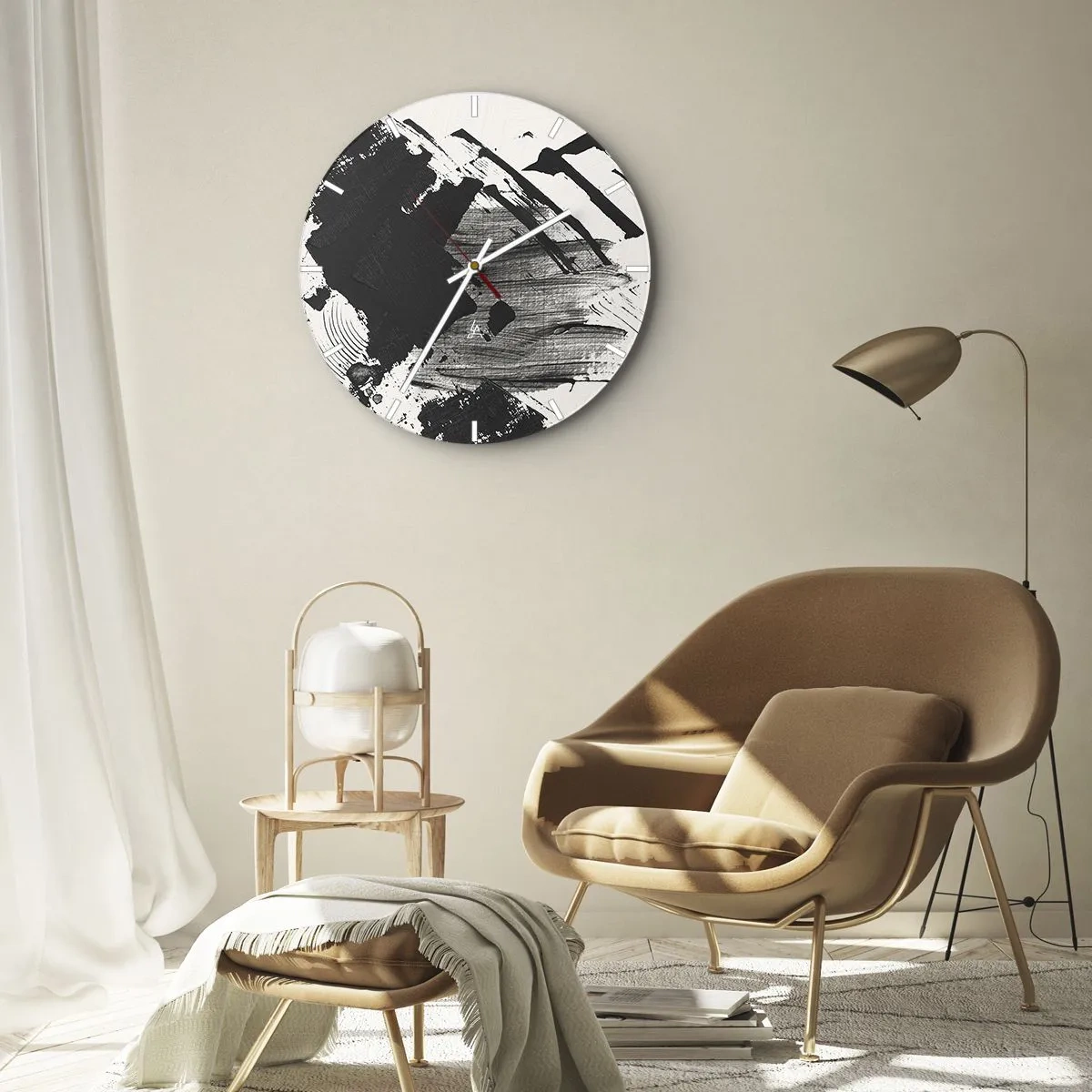 Orologio da parete - Orologio in Vetro - Astrazione: espressione di nero - 40x40 cm