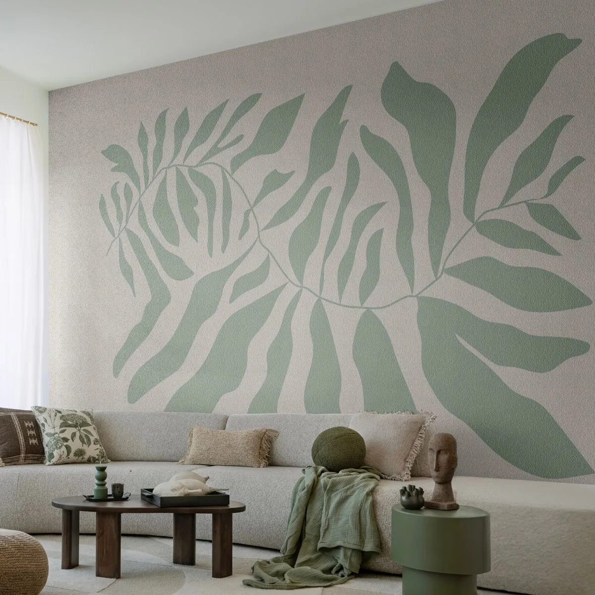 Fotomurali Premium Sand - Ramo smeraldo - Boho, Pianta, Botanico - 500x350 cm