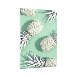 Quadro su vetro - Ananas bianchi su sfondo pastello in stile minimalista - 70x100cm - Perfettamente adatti alla menta - Decorazione murale moderna per soggiorno e camera da letto ARTTOR