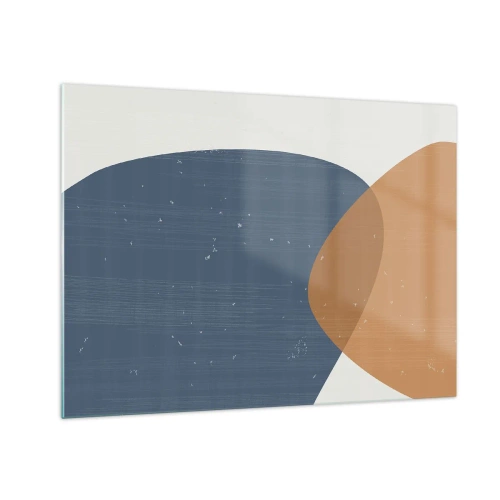 Quadro su vetro - Composizione geometrica con ovali blu navy e beige - 70x50cm - Ovali e influenze - Decorazione murale moderna per soggiorno e camera da letto ARTTOR
