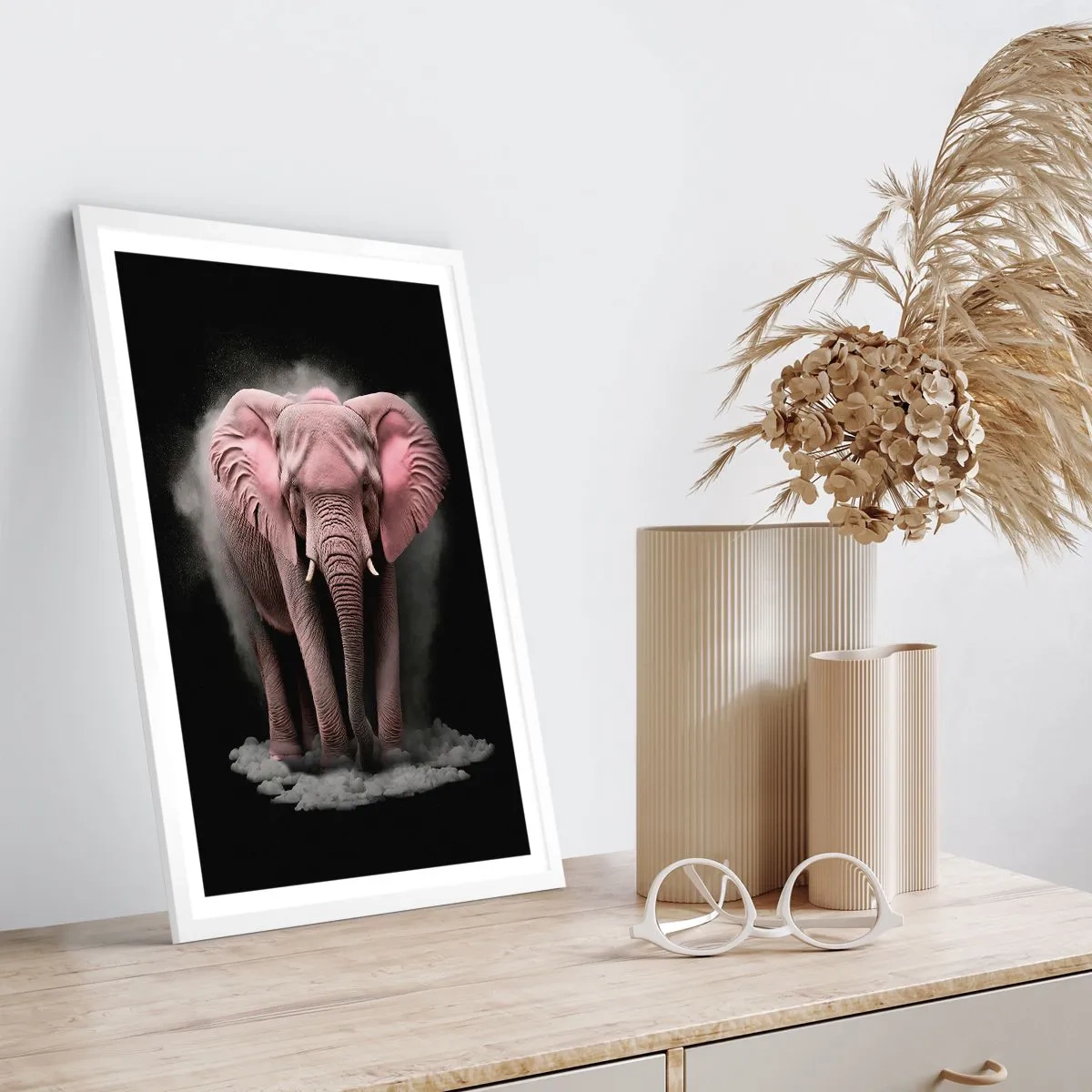 Poster in cornice bianca - Non pensare all'elefante rosa! - 70x100 cm