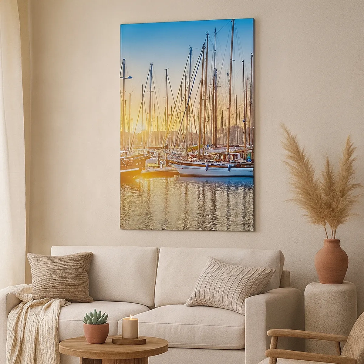 Quadro su tela - Stampe su Tela - Tramonto su un porto turistico pieno di barche a vela - 50x70cm - Anche il vento va a dormire - Decorazione murale moderna per soggiorno e camera da letto ARTTOR