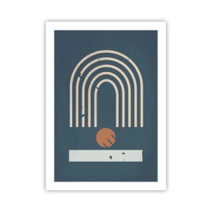 Poster - Archi geometrici e una sfera su uno sfondo scuro - 50x70cm - Geometria in blu - Decorazione murale moderna per soggiorno e camera da letto ARTTOR