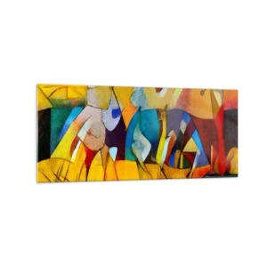 Quadro su vetro - Un'astrazione colorata che raffigura figure in forma geometrica - 120x50cm - Sole - vita - gioia - Decorazione murale moderna per soggiorno e camera da letto ARTTOR