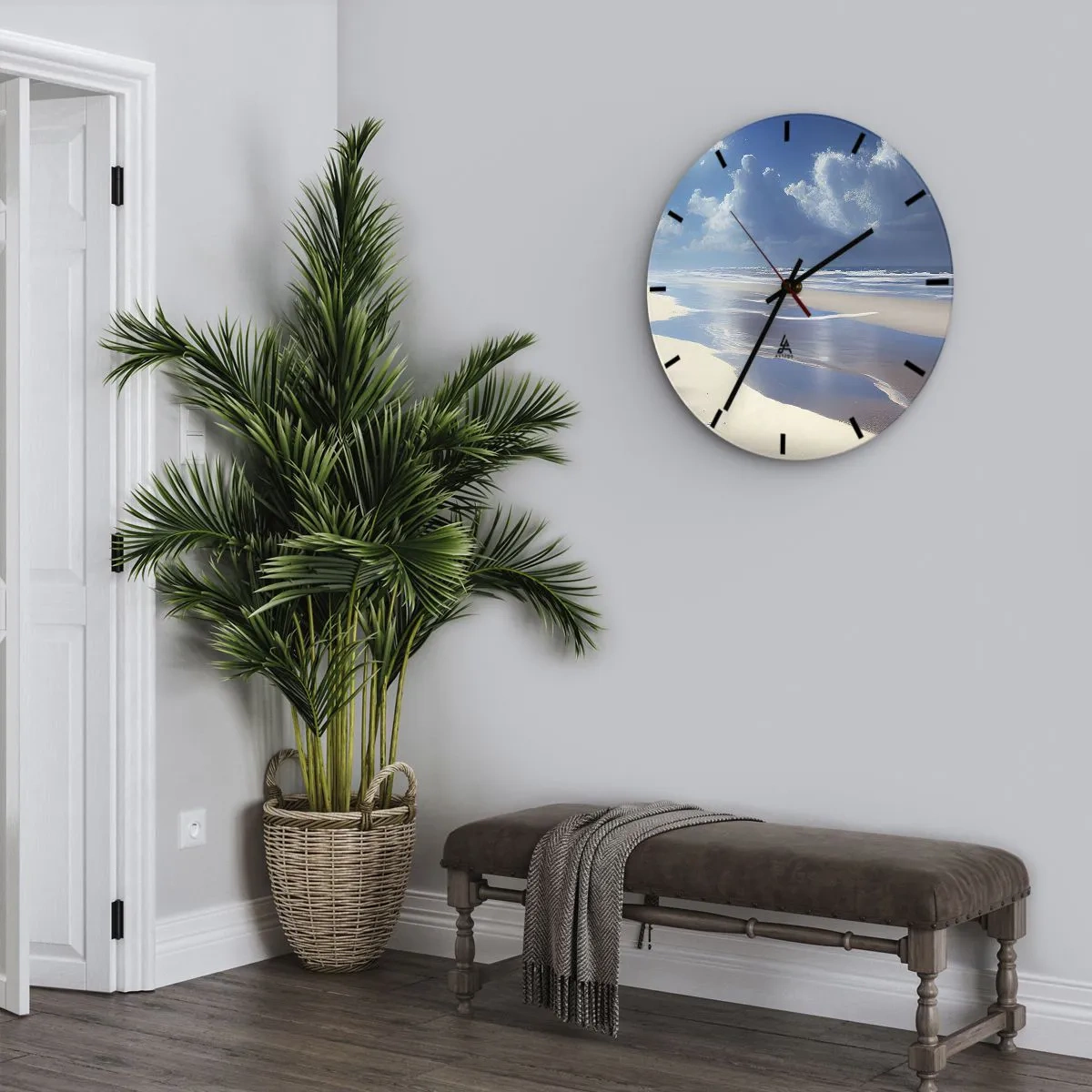 Orologio da parete - Orologio in Vetro - Spiaggia deserta alla luce del sole con cielo azzurro e onde - 30x30cm - Vacanze in paradiso - Decorazione murale moderna per soggiorno, cucina e camera da letto ARTTOR