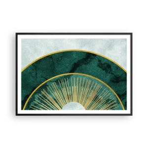 Poster in cornice nera - Motivo astratto con cerchi nei colori smeraldo e oro. - 100x70cm - Un altro sistema solare - Decorazione murale moderna per soggiorno e camera da letto ARTTOR