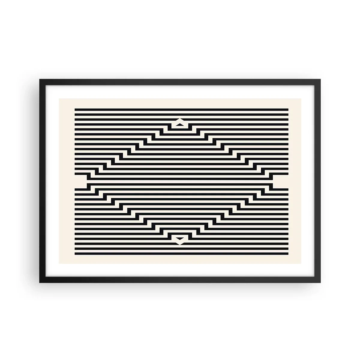 Poster in cornice nera - Linee bianche e nere che creano un effetto di illusione geometrica - 70x50cm - Illusione geometrica - Decorazione murale moderna per soggiorno e camera da letto ARTTOR