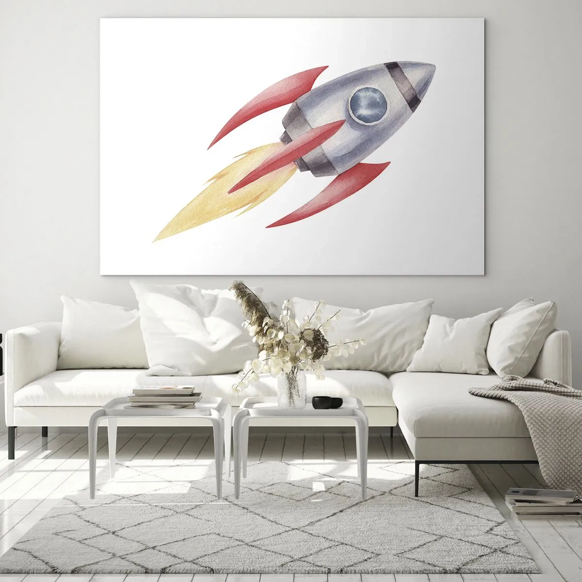 Quadro su vetro - Un razzo colorato che vola nello spazio - 120x80cm - Più in alto, più veloce, più lontano - Decorazione murale moderna per soggiorno e camera da letto ARTTOR