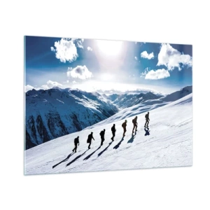 Quadro su vetro - Gruppo che arrampica su un pendio innevato in montagna - 100x70cm - La squadra dei conquistatori - Decorazione murale moderna per soggiorno e camera da letto ARTTOR