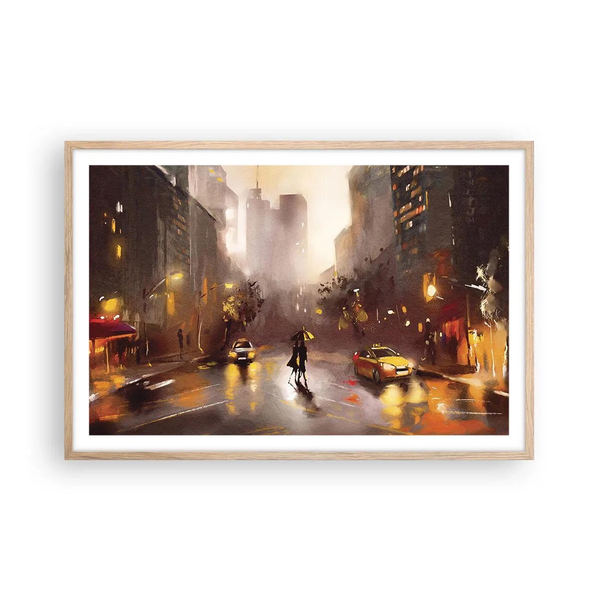 Poster in cornice rovere chiaro - Nelle luci di New York - 91x61 cm