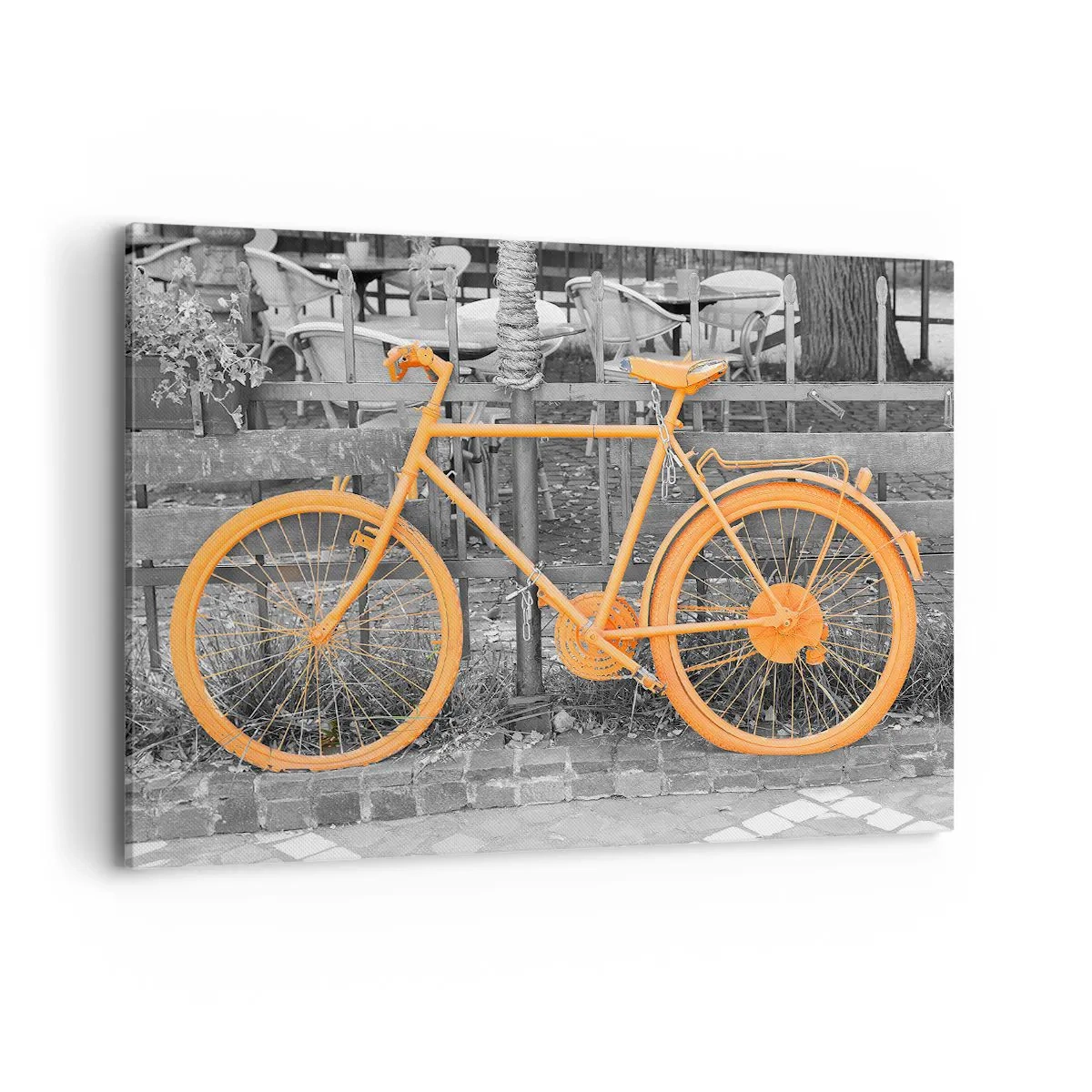 Quadro su tela - Stampe su Tela - Fotografia artistica di una bicicletta gialla su uno sfondo bianco e nero - 120x80cm - Vai, ti aspetto qui - Decorazione murale moderna per soggiorno e camera da letto ARTTOR