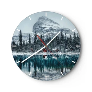 Orologio da parete - Orologio in Vetro - Paesaggio invernale con lago, foresta e montagna sullo sfondo - 30x30cm - Rifugio canadese - Decorazione murale moderna per soggiorno, cucina e camera da letto ARTTOR