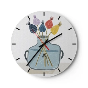 Orologio da parete - Orologio in Vetro - Opera d'arte decorativa con un vaso e fiori secchi - 30x30cm - Il silenzio dei papaveri - Decorazione murale moderna per soggiorno, cucina e camera da letto ARTTOR