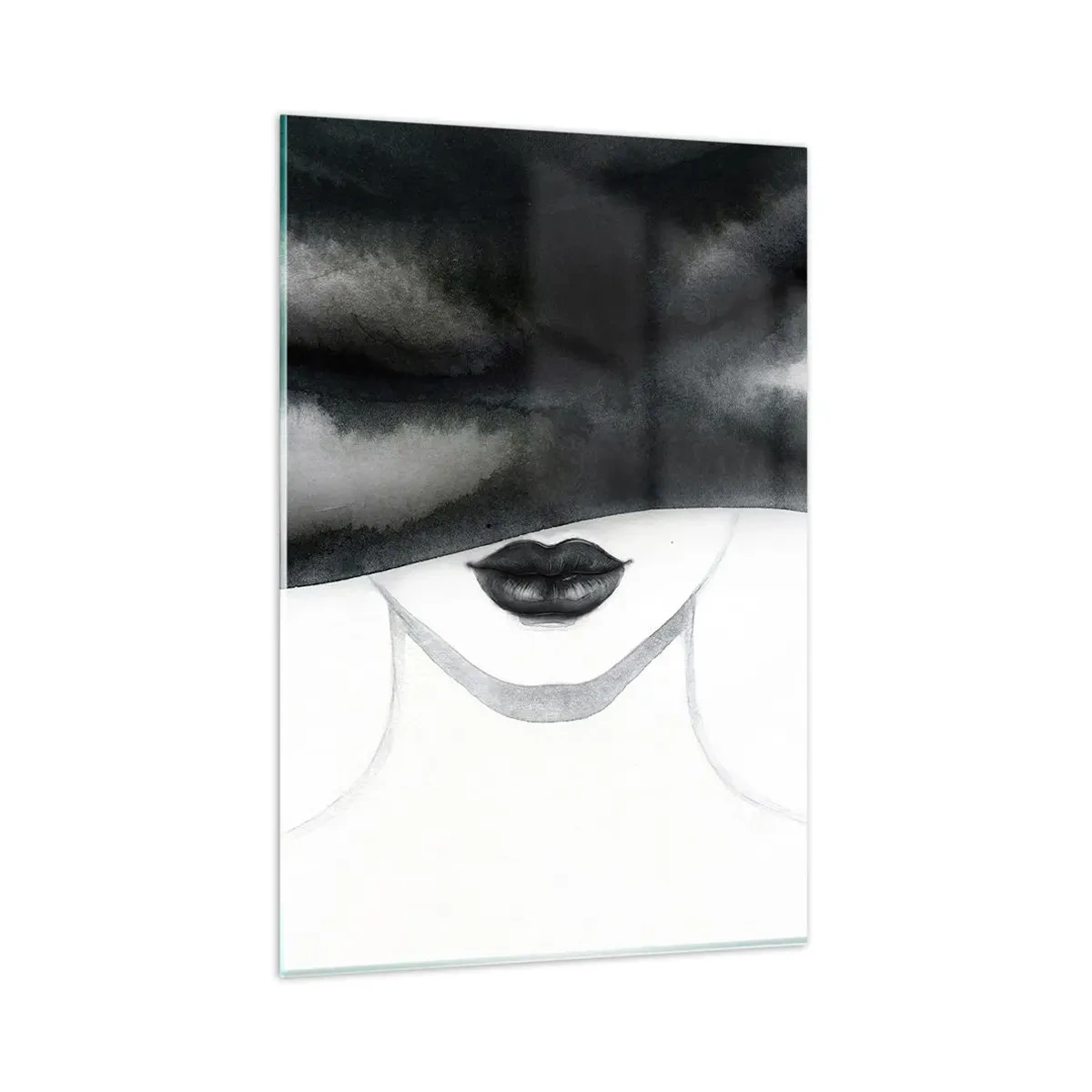 Quadro su vetro - Un delicato ritratto di una donna con il volto coperto in stile monocromo. - 80x120cm - Il segreto dei sensi - Decorazione murale moderna per soggiorno e camera da letto ARTTOR