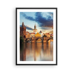 Poster in cornice nera - Ponte Carlo a Praga al tramonto - 50x70cm - Bella da secoli - Decorazione murale moderna per soggiorno e camera da letto ARTTOR