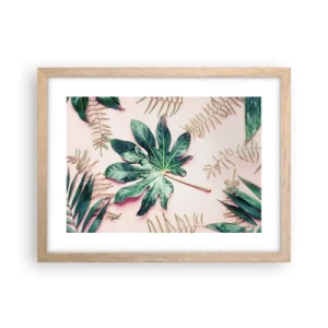 Poster in cornice rovere chiaro - Studio di verde su sfondo rosa - 40x30 cm