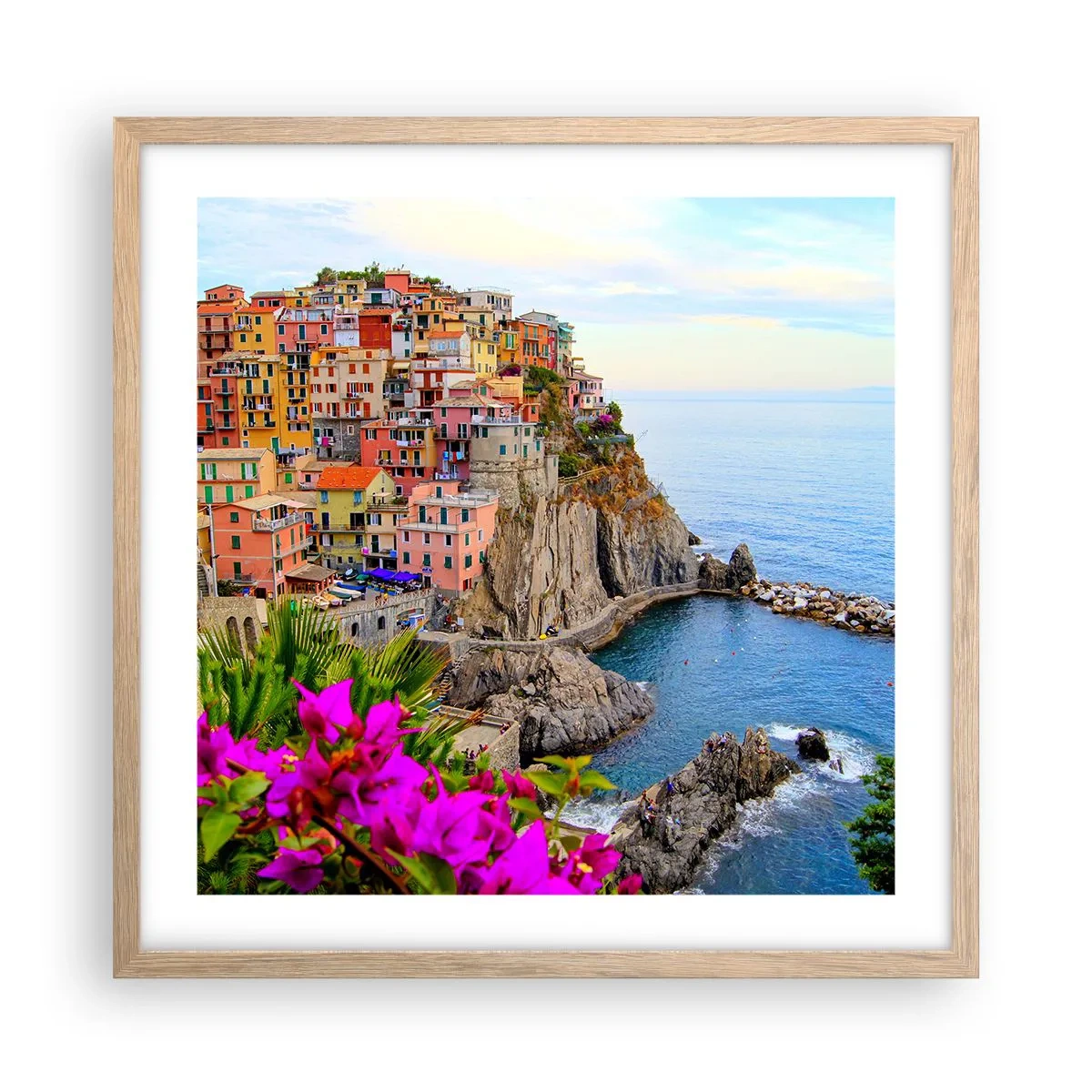 Poster in cornice rovere chiaro - La città che ride - 50x50 cm