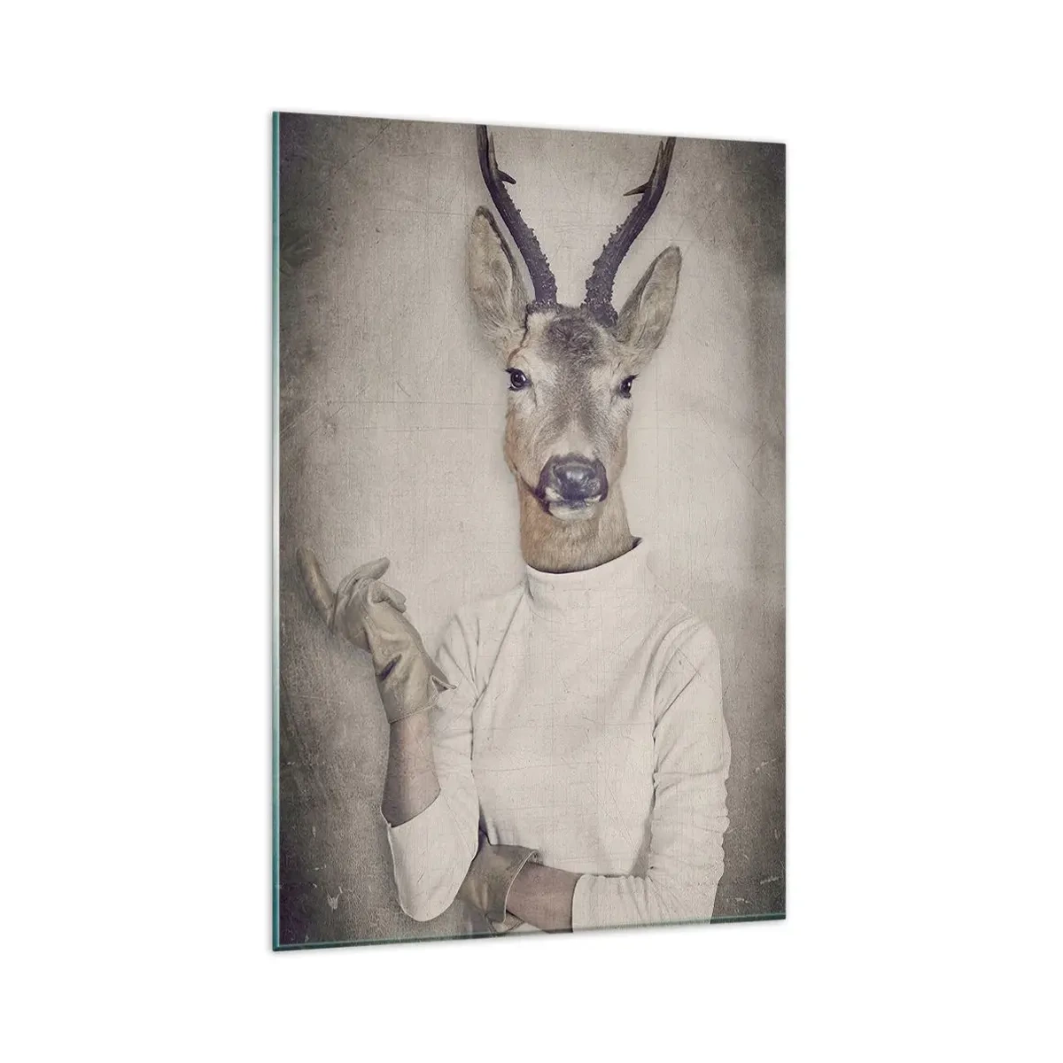 Quadro su vetro - Un trittico con figure di animali in abiti umani su uno sfondo artistico - 80x120cm - Facciamo parlare i gesti - Decorazione murale moderna per soggiorno e camera da letto ARTTOR