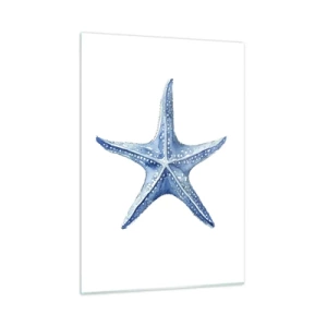 Quadro su vetro - Stella marina blu su sfondo bianco in stile acquerello - 50x70cm - Stella marina - Decorazione murale moderna per soggiorno e camera da letto ARTTOR