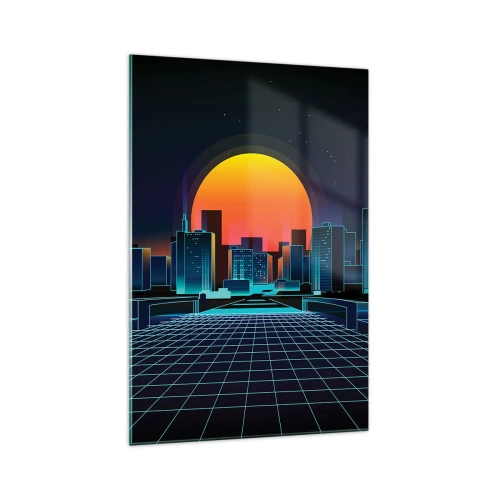 Quadro su vetro - Skyline futuristico della città in stile neon - 70x100cm - Davvero vuoi tornare al mondo reale? - Decorazione murale moderna per soggiorno e camera da letto ARTTOR