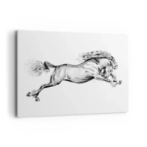 Quadro su tela - Stampe su Tela - Schizzo di un cavallo al galoppo dinamico su sfondo bianco - 100x70cm - Fermo al galoppo - Decorazione murale moderna per soggiorno e camera da letto ARTTOR