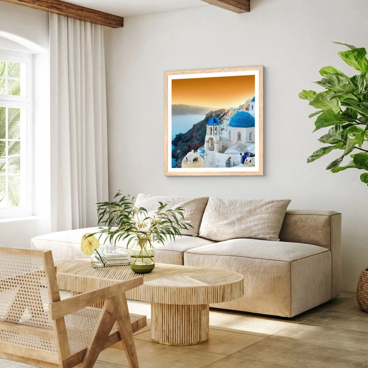 Poster in cornice rovere chiaro - Santorini: aggrappate alle rocce - 40x40 cm