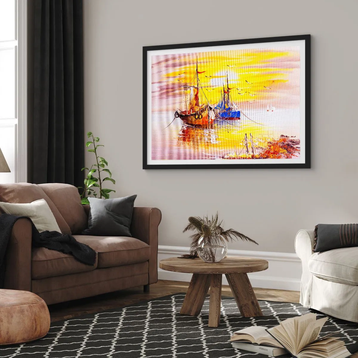 Poster in cornice nera - Meritato riposo nel porto - 50x40 cm