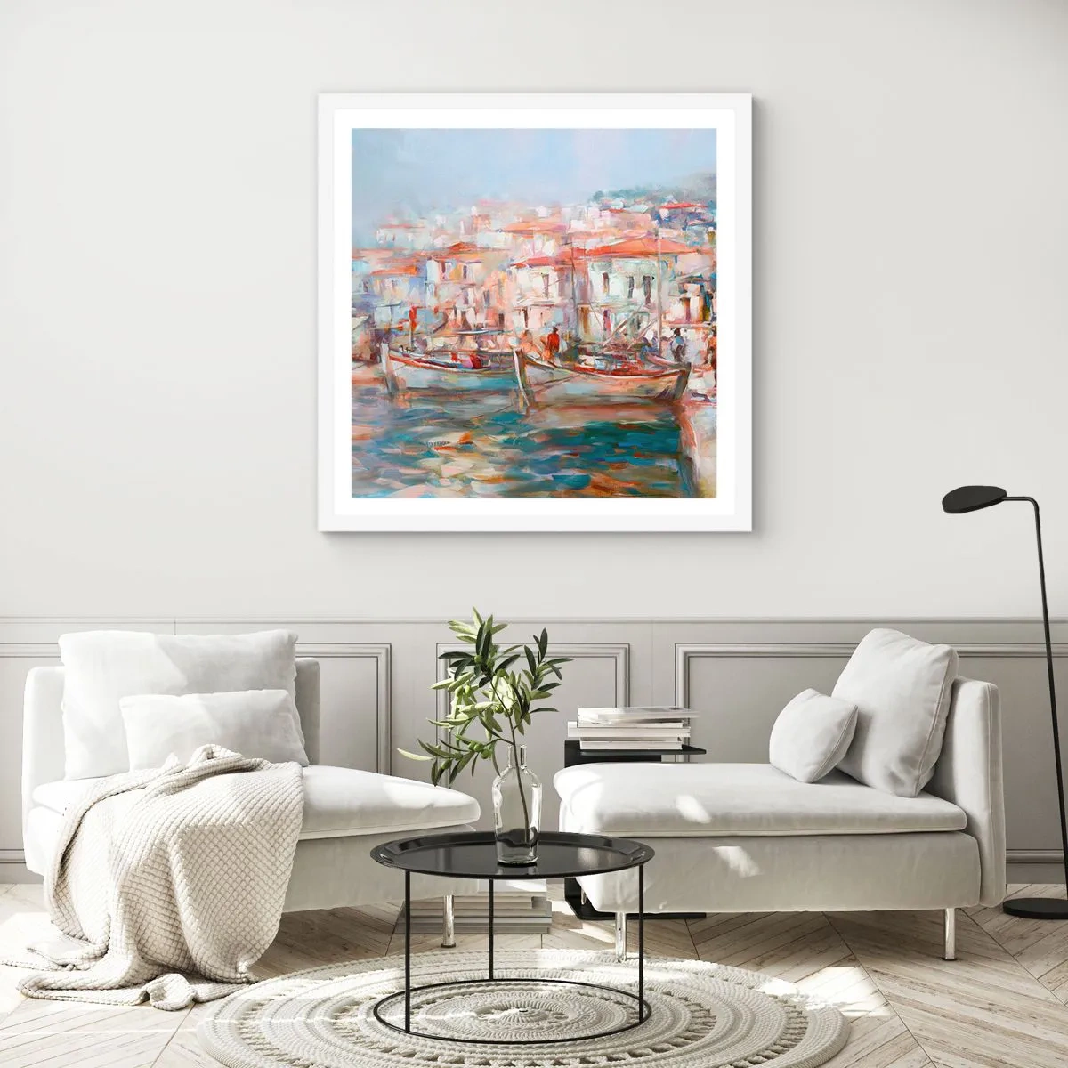 Poster in cornice bianca - Vacanze in pastello - 60x60 cm