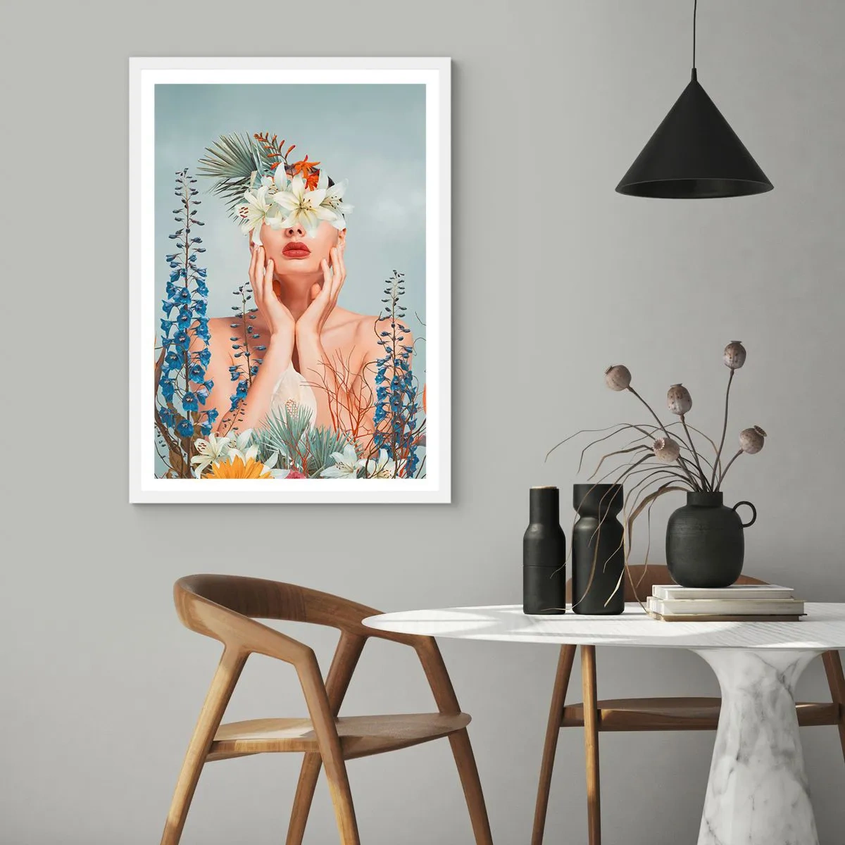 Poster in cornice bianca - Donna - fiore - 70x100 cm
