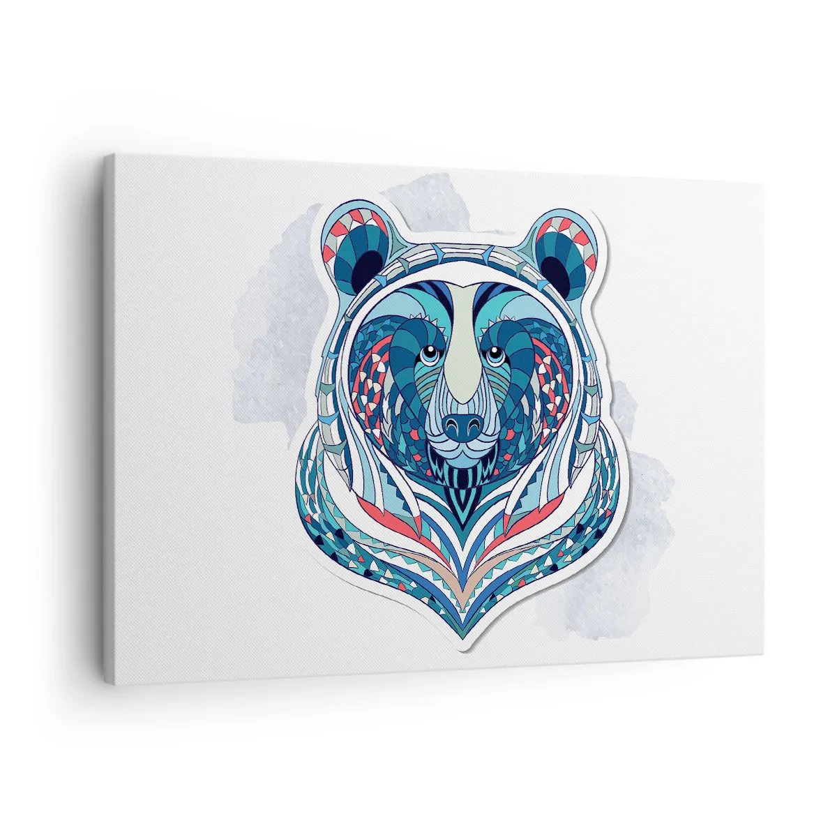 Quadro su tela - Stampe su Tela - Orso geometrico nei toni del blu e del rosso - 70x50cm - Evviva la Groenlandia! - Decorazione murale moderna per soggiorno e camera da letto ARTTOR