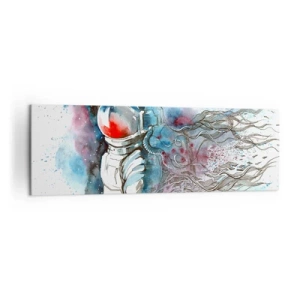 Quadro su tela - Stampe su Tela - Un cosmonauta in un acquerello dinamico con dettagli cosmici - 160x50cm - Da solo nel cosmo - Decorazione murale moderna per soggiorno e camera da letto ARTTOR