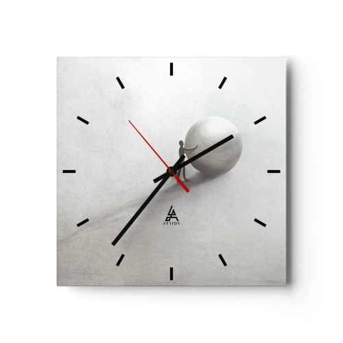 Orologio da parete - Orologio in Vetro - Una figura minimalista con una palla su uno sfondo chiaro e monocromatico. - 30x30cm - Il gioco della vita - Decorazione murale moderna per soggiorno e camera da letto ARTTOR