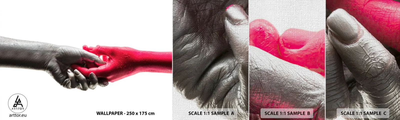 Campione di Fotomurale Premium Canvas - Insieme, sebbene diversi - Mani umane, Mano, Astrazione - 100x30 cm