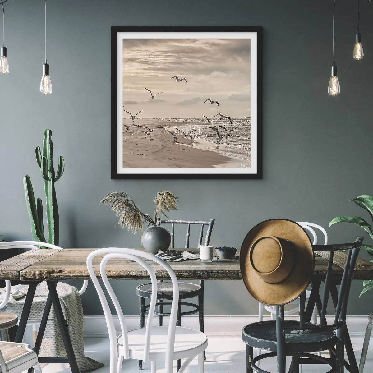 Poster in cornice nera - Brusio del mare, canto degli uccelli - 40x40 cm