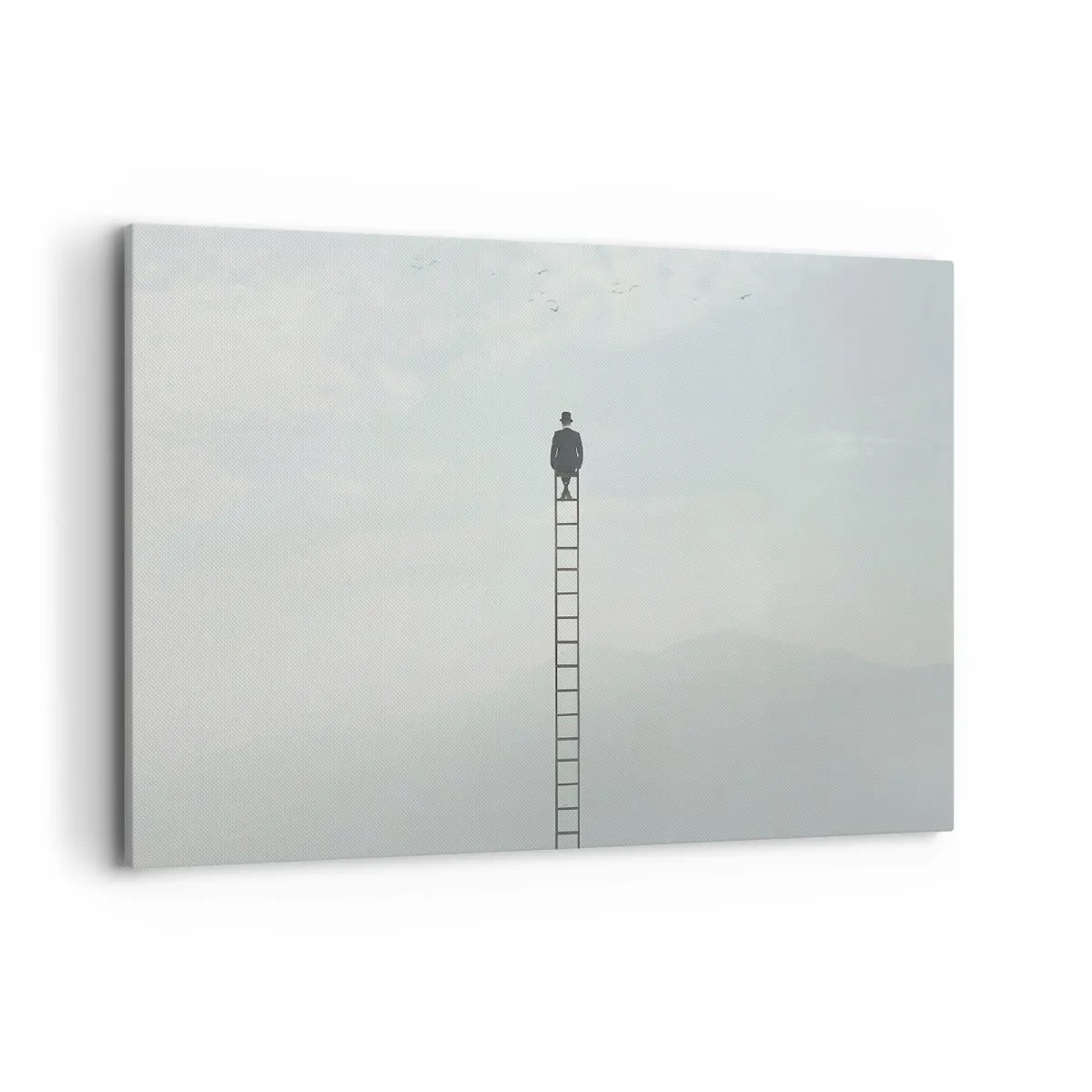 Quadro su tela - Stampe su Tela - Un uomo su una scala che sale verso il cielo - 100x70cm - Innalzati al di sopra - Decorazione murale moderna per soggiorno e camera da letto ARTTOR