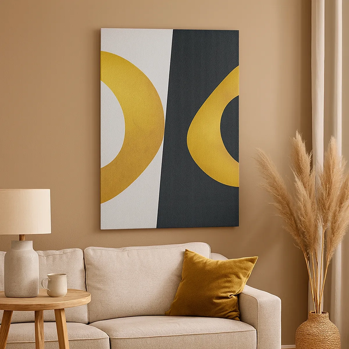 Quadro su tela - Stampe su Tela - Forme geometriche in oro su sfondo bianco e scuro - 50x70cm - Iniziamo dall'oro - Decorazione murale moderna per soggiorno e camera da letto ARTTOR
