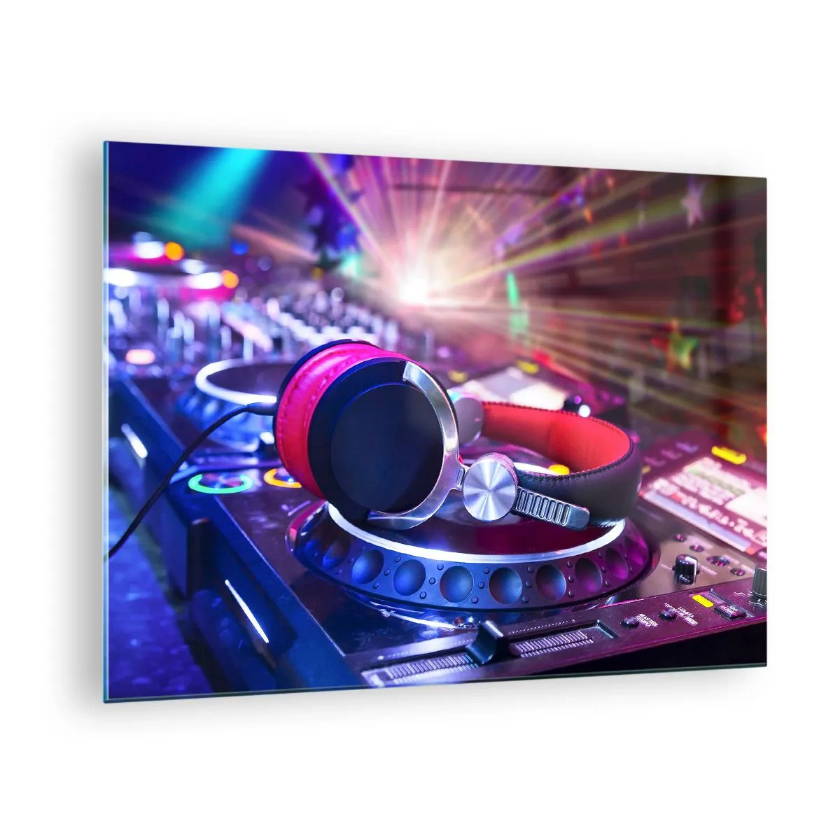 Quadro su vetro - Attrezzatura da DJ con luci colorate e cuffie - 70x50cm - Sarà fantastico - Decorazione murale moderna per soggiorno e camera da letto ARTTOR