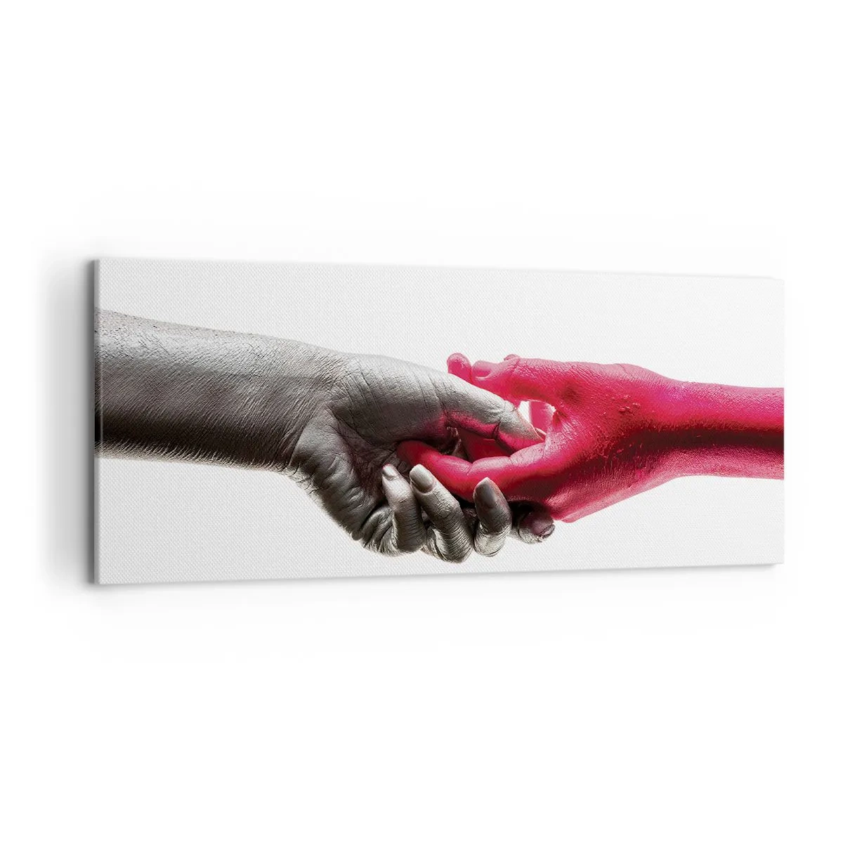Quadro su tela - Stampe su Tela - Mani simboliche in argento e rosso - 120x50cm - Insieme, sebbene diversi - Decorazione murale moderna per soggiorno e camera da letto ARTTOR