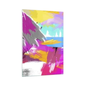 Quadro su vetro - Astrazione dinamica in colori intensi - 70x100cm - Pennellata dopo pennellata - Decorazione murale moderna per soggiorno e camera da letto ARTTOR