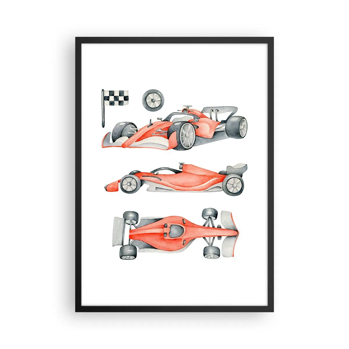 Poster in cornice nera - Illustrazione ad acquerello di un'auto da corsa - 50x70cm - Inseguendo i sogni - Decorazione murale moderna per soggiorno e camera da letto ARTTOR