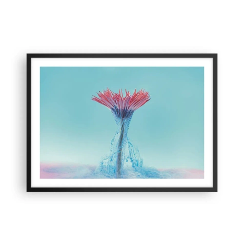 Poster in cornice nera - Un fiore rosa e blu in una composizione artistica su uno sfondo pastello - 70x50cm - L'abbraccio che ravviva - Decorazione murale moderna per soggiorno e camera da letto ARTTOR