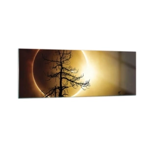 Quadro su vetro - Eclissi solare con la sagoma di un albero in primo piano - 140x50cm - Eclissi totale - Decorazione murale moderna per soggiorno e camera da letto ARTTOR