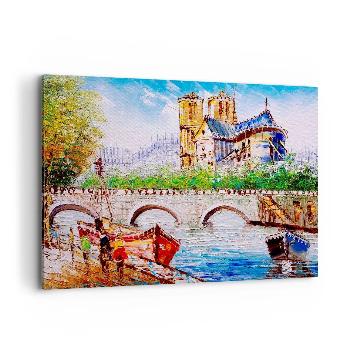 Quadro su tela - Stampe su Tela - Paesaggio con un ponte e una cattedrale in stile classico - 100x70cm - Il loro tempo non passa mai - Decorazione murale moderna per soggiorno e camera da letto ARTTOR