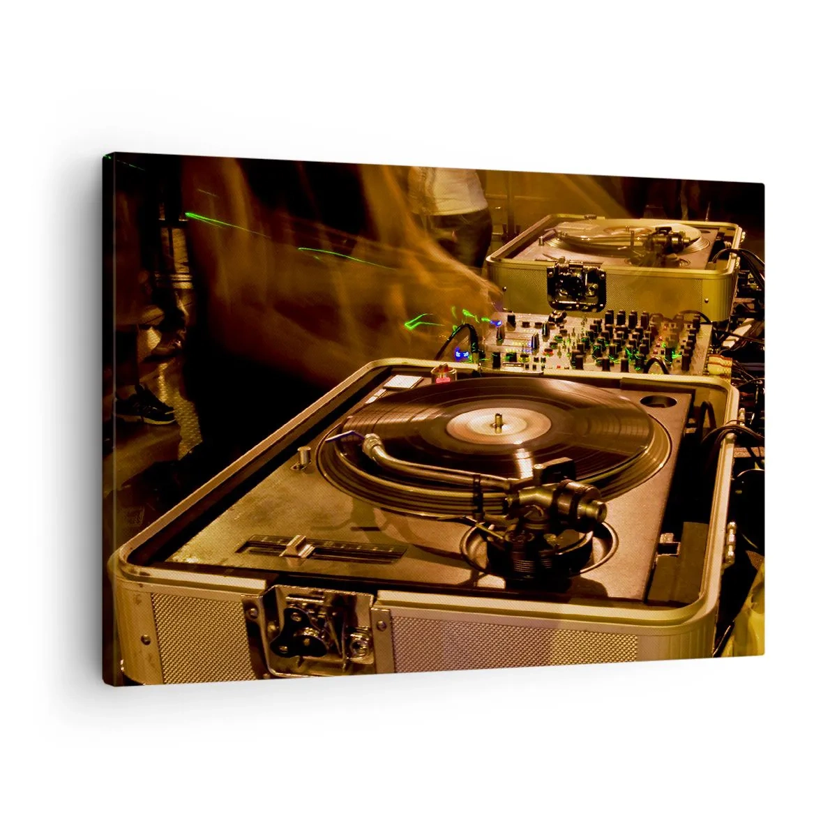 Quadro su tela - Stampe su Tela - Attrezzatura da DJ con giradischi e mixer durante una festa - 70x50cm - Senti la forza? - Decorazione murale moderna per soggiorno e camera da letto ARTTOR