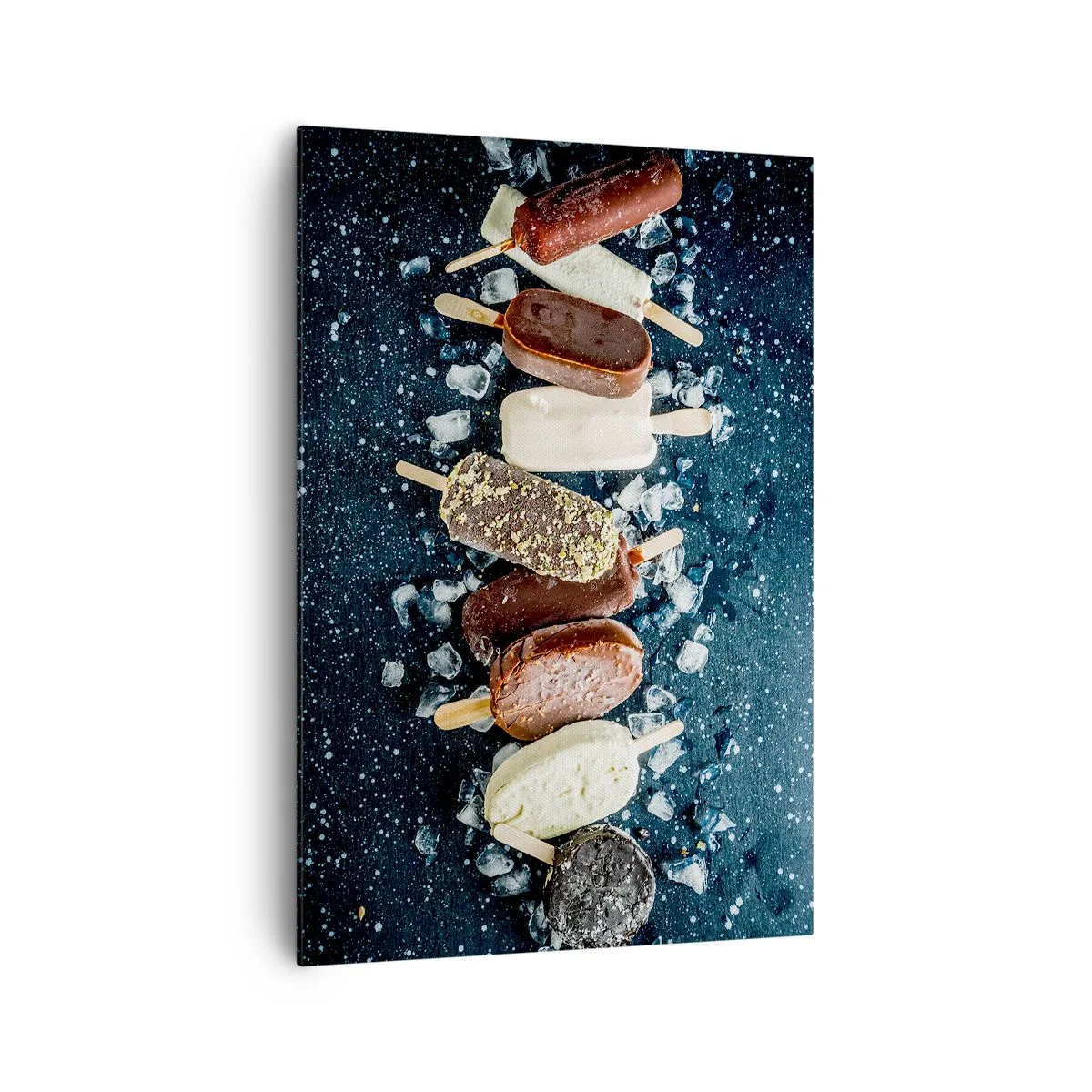 Quadro su tela - Stampe su Tela - Ghiaccioli colorati disposti su ghiaccio con sfondo scuro - 70x100cm - Il sapore della calda estate - Decorazione murale moderna per soggiorno e camera da letto ARTTOR