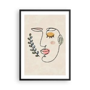 Poster in cornice nera - Ritratto minimalista di una donna su sfondo beige - 50x70cm - La pace ritrovata - Decorazione murale moderna per soggiorno e camera da letto ARTTOR