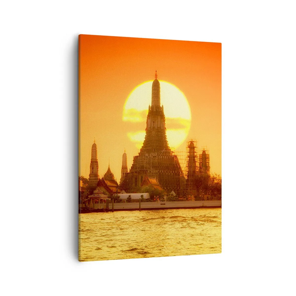Quadro su tela - Stampe su Tela - Tramonto sul tempio con riflesso nell'acqua - 50x70cm - Verso il sole, sempre verso il sole - Decorazione murale moderna per soggiorno e camera da letto ARTTOR