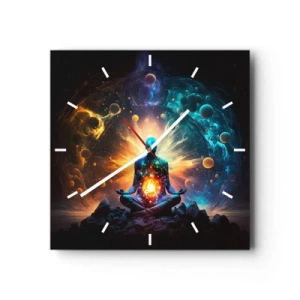 Orologio da parete - Orologio in Vetro - Una figura in meditazione circondata da un'aura cosmica - 30x30cm - Pace cosmica - Decorazione murale moderna per soggiorno e camera da letto ARTTOR