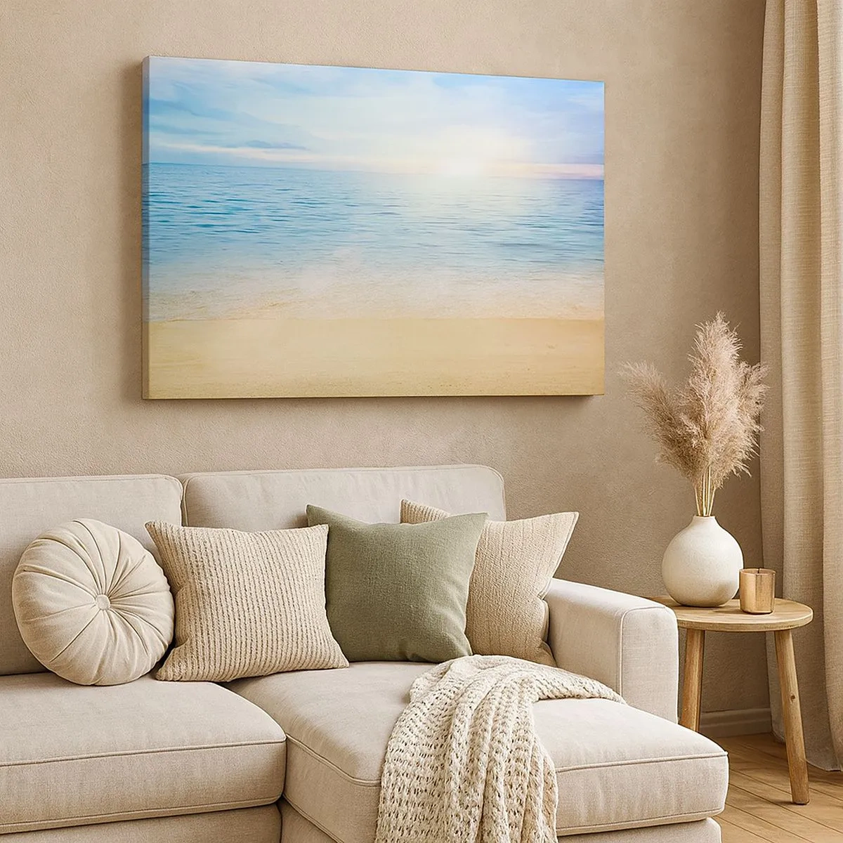 Quadro su tela - Stampe su Tela - Una spiaggia con mare turchese e cielo limpido - 70x50cm - Il grande blu - Decorazione murale moderna per soggiorno e camera da letto ARTTOR
